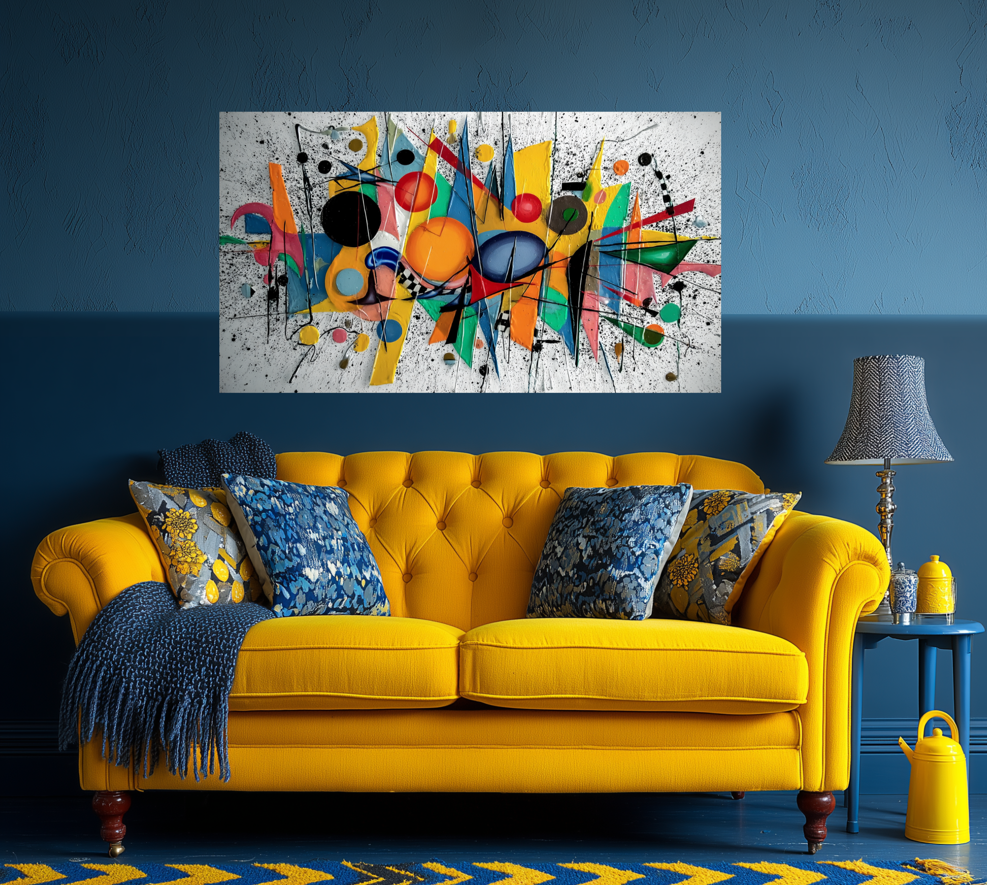 Living room sofa with properly placed wall art above it